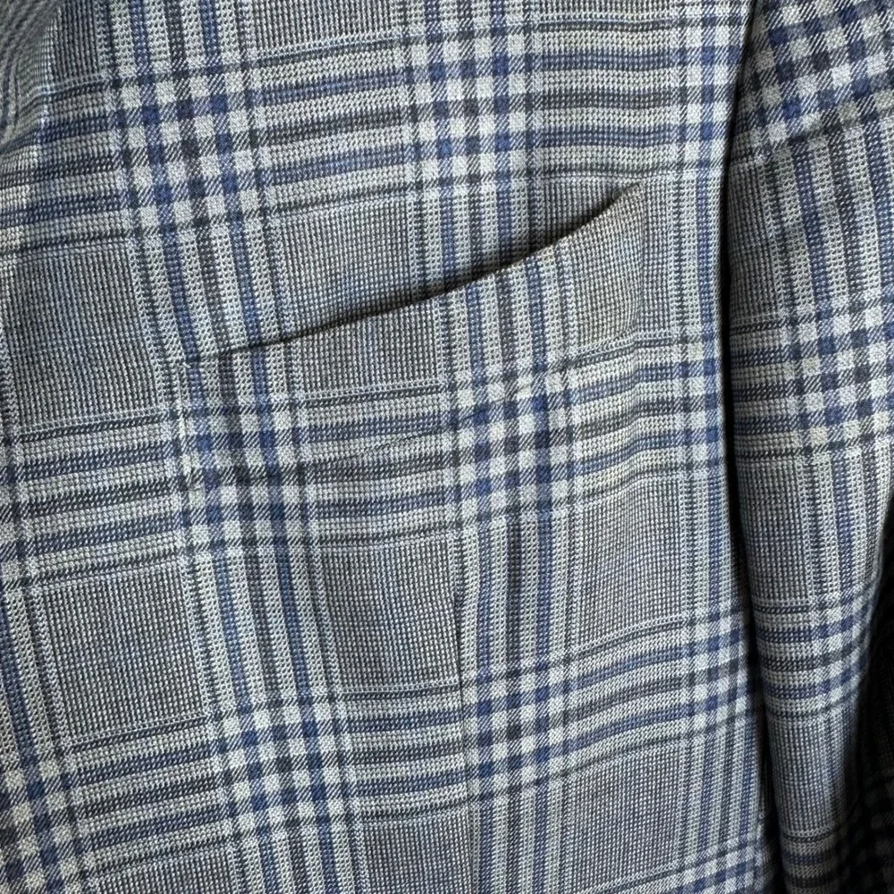 Ermenegildo Zegna Cashmere Silk Sport Coat Grey Blue Plaid Blazer Italy 44R US